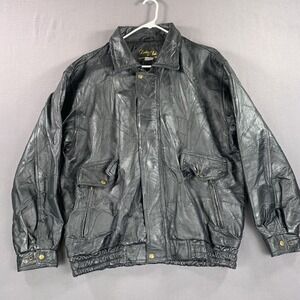 Leather‎ & Soul Jacket Mens XL Black Genuine Leather Patchwork Bomber Coat